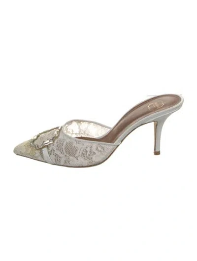 Pre-owned Malone Souliers Lace Lace Pattern Mules In White