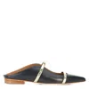 Malone Souliers Maureen Metallic Leather-trimmed Satin Point-toe Flats In Black