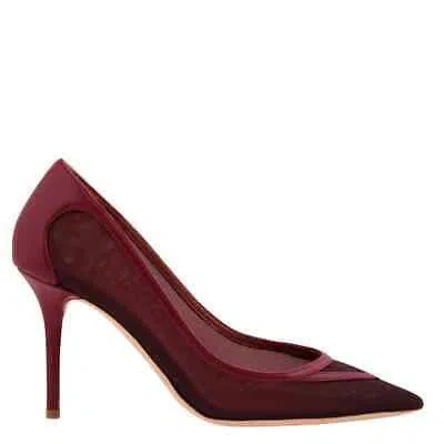 Pre-owned Malone Souliers Ladies Maroon 85mm Mesh Pumps, Brand Size 37 ( Us Size 7 ) In Red