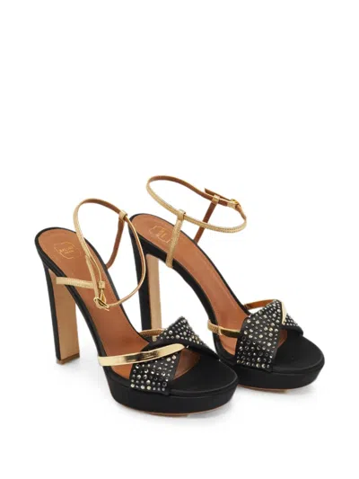 Pre-owned Malone Souliers Lauren Rhinestone-embellished Platform Sandals In Black