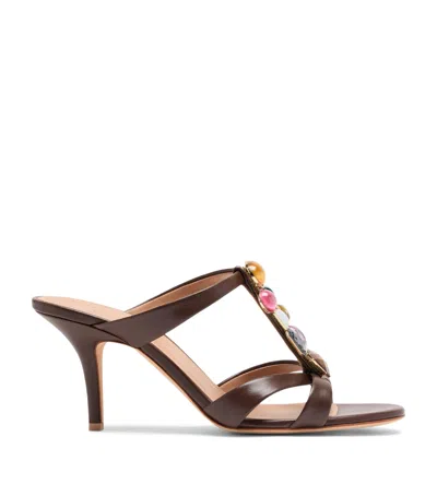 Malone Souliers Leather Jewel-embellished Simi Heeled Sandals 70 In Brown