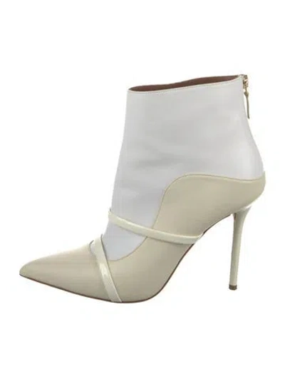 Pre-owned Malone Souliers Leather Leather Trim Embellishment Boots In White