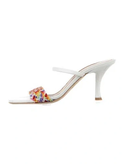 Pre-owned Malone Souliers Leather Patterned Slides In White