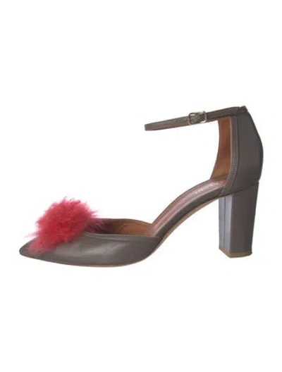 Pre-owned Malone Souliers Leather Pom-pom Embellishments D'orsay Pumps In Orange