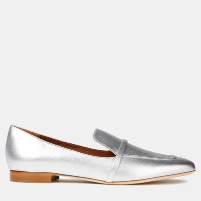 Pre-owned Malone Souliers Leather Square Toe Loafers 38.5 In Silver