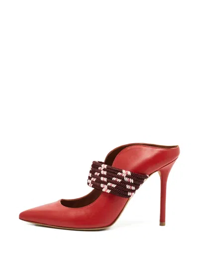 Pre-owned Malone Souliers Leather Woven Strap Mules In Red