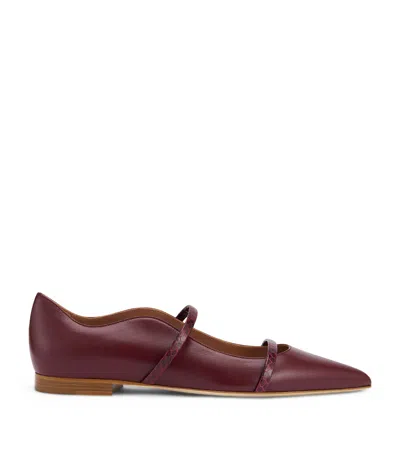 Malone Souliers Leather-snake Skin Maureen Ballet Flats In Burgundy