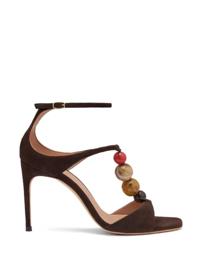 Malone Souliers Metallic Leather Beaded Leia Heeled Sandals 90 In Brown