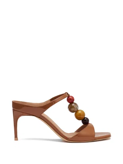 Malone Souliers Patent Leather Beaded Lena Heeled Sandals 70 In Brown