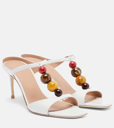Malone Souliers Leather Beaded Lena Heeled Sandals 70 In White