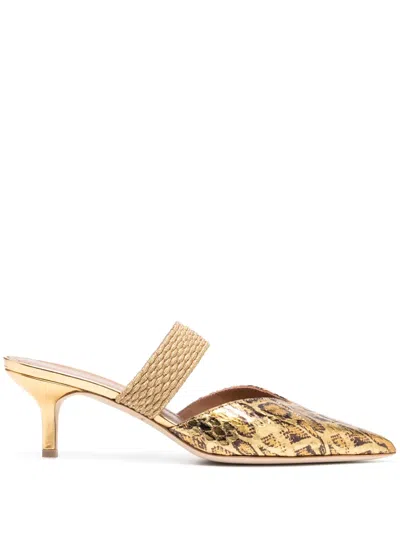 Malone Souliers Leopard-print 60mm Leather Mules In Gold
