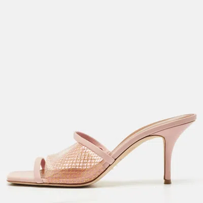 Pre-owned Malone Souliers Light Pink Leather And Pvc Laney Slide Sandals Size 40