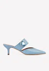 Malone Souliers Lola 45 Crystal-embellished Mules In Croc-embossed Leather In Blue