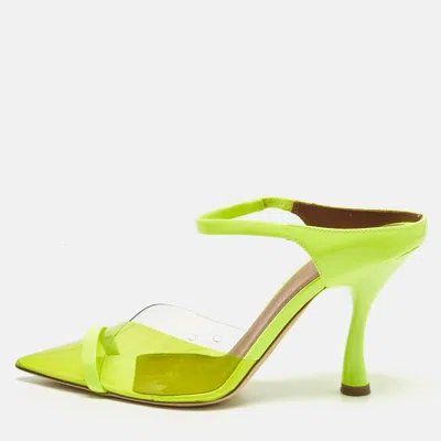 Pre-owned Malone Souliers Lona Size 37 Neon Yellow Patent Leather And Pvc Pointed Toe Mules