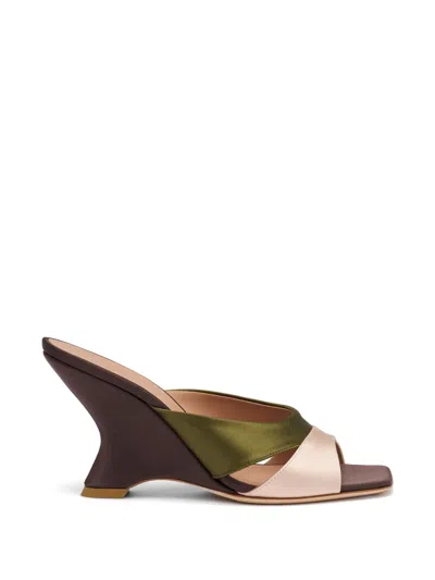 Malone Souliers Lourdes Satin Wedge Sandals In Brown