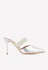 Malone Souliers Maisie 85 Croc-embossed Leather Mules With Braided Strap In Silver