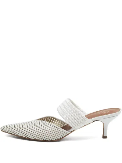 Pre-owned Malone Souliers Maisie Perforated Leather Mules In White