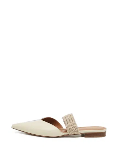 Pre-owned Malone Souliers Maisie Rope Detailing Flat Mules In Neutral