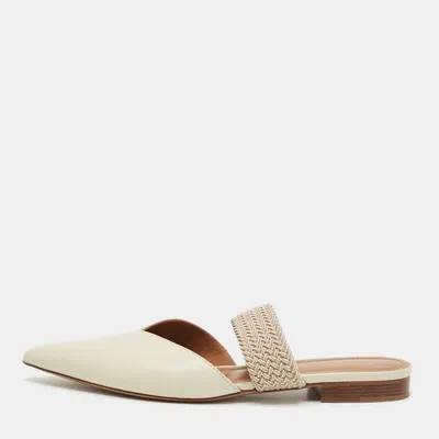 Pre-owned Malone Souliers Maisie Size 37.5 Cream Leather And Rope Flat Mules In White