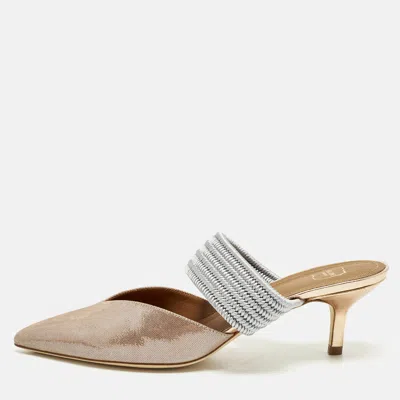 Pre-owned Malone Souliers Maisie Size 37.5 Rose Gold/grey Suede Mules