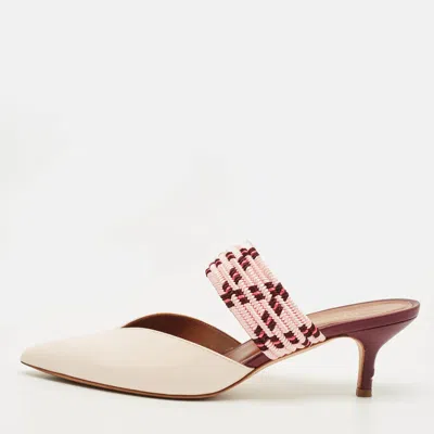 Pre-owned Malone Souliers Maisie Size 38.5 Cream Patent Leather And Rope Mules In White