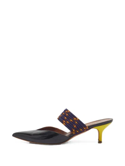 Pre-owned Malone Souliers Maisie Woven Strap Mules In Black