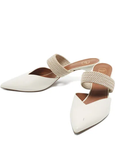 Pre-owned Malone Souliers Maisie Woven Strap Pointed Mules In White