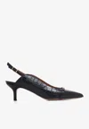 Malone Souliers Marion 45 Slingback Pumps In Croc-embossed Leather In Black