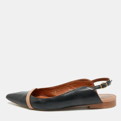 Pre-owned Malone Souliers Marion Luwolt Black/beige Leather Slingback Flats Size 36.5