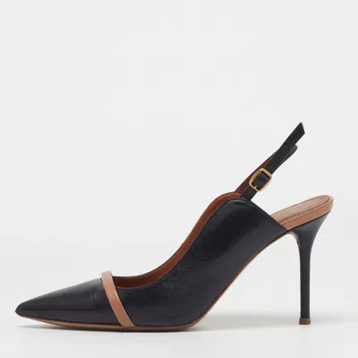 Pre-owned Malone Souliers Marion Size 40 Black/beige Leather Slingback Pumps