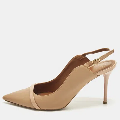 Pre-owned Malone Souliers Marion Size 41 Beige Leather Slingback Pumps In Sand