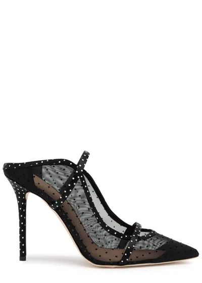 Malone Souliers Maureen 100 Polka-dot Mesh Mules In Black