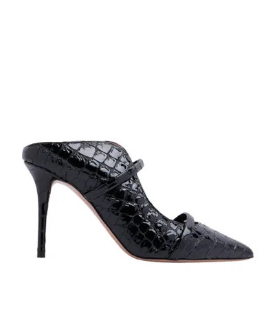 Malone Souliers Maureen 100mm Crocodile-embossed Mules In Black