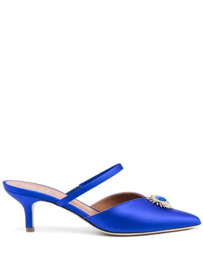 Malone Souliers Maureen 45mm Blue Satin Kitten Heel Mules