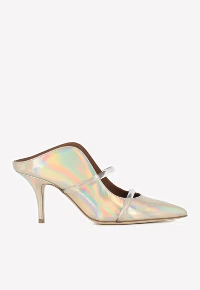 Malone Souliers Maureen 70 Holographic Mules In Leather In Silver