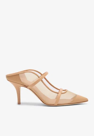 Malone Souliers Maureen 70 Mesh Mules In Beige