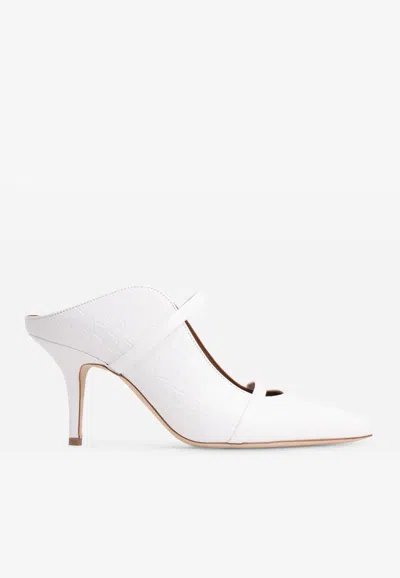 MALONE SOULIERS MAUREEN 70 MULES IN CROC-EMBOSSED LEATHER,MAUREEN 70-314 WHITE/WHITE