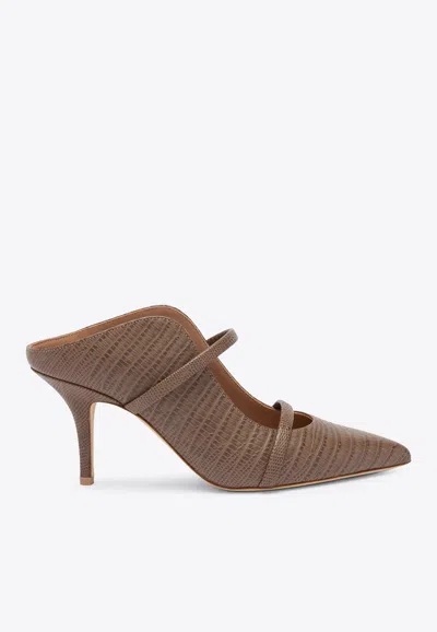 Malone Souliers Maureen Embossed 70mm Leather Mules In Brown