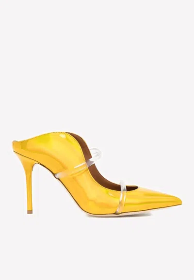 Malone Souliers Maureen 85 Holographic Leather Mules In Yellow