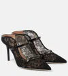 Malone Souliers Maureen 85 Leather-trimmed Lace Mules In Black