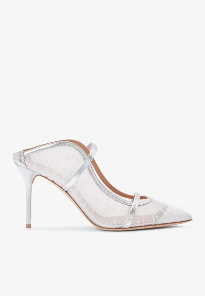 Malone Souliers Maureen 85 Mesh Mules In Silver