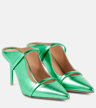 Malone Souliers Maureen 85 Metallic Leather Mules In Green