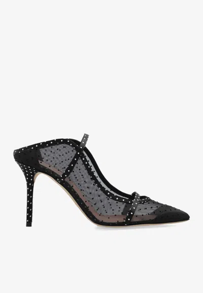 Malone Souliers Maureen 85 Polka Dot Satin Mesh Mules In Black