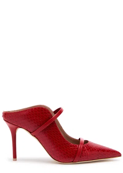 Malone Souliers Maureen 85 Python-effect Leather Mules In Dark Red