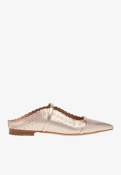 Malone Souliers Maureen Broderie Anglaise Flat Mules In Gold
