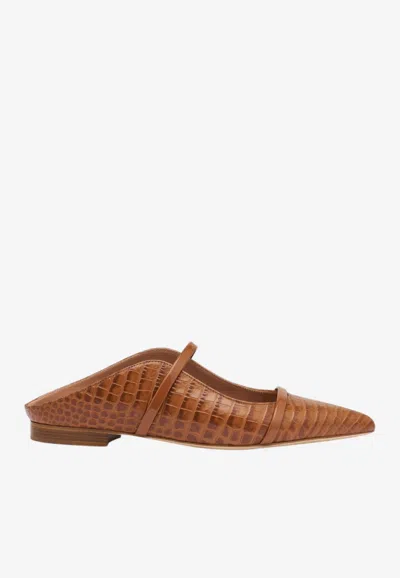 Malone Souliers Maureen Croc-embossed Leather Flat Mules In Brown