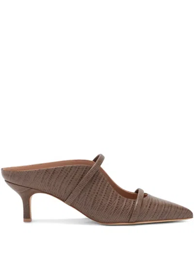 Malone Souliers Maureen Embossed Kitten-heel Mules In Brown