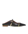 Malone Souliers Maureen Metallic Leather-trimmed Satin Point-toe Flats In Black