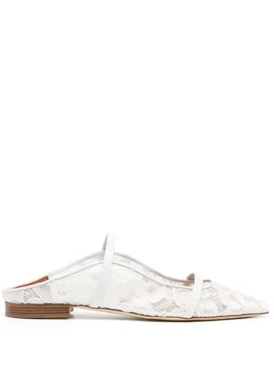 Malone Souliers Pointed Floral Mesh Mules In White