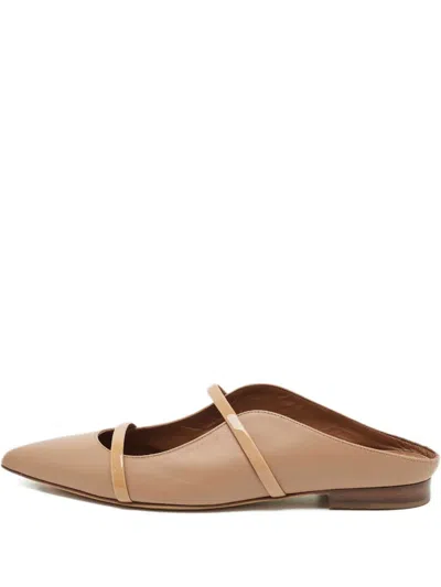 Pre-owned Malone Souliers Maureen Pointed-toe Leather Mules In Neutral